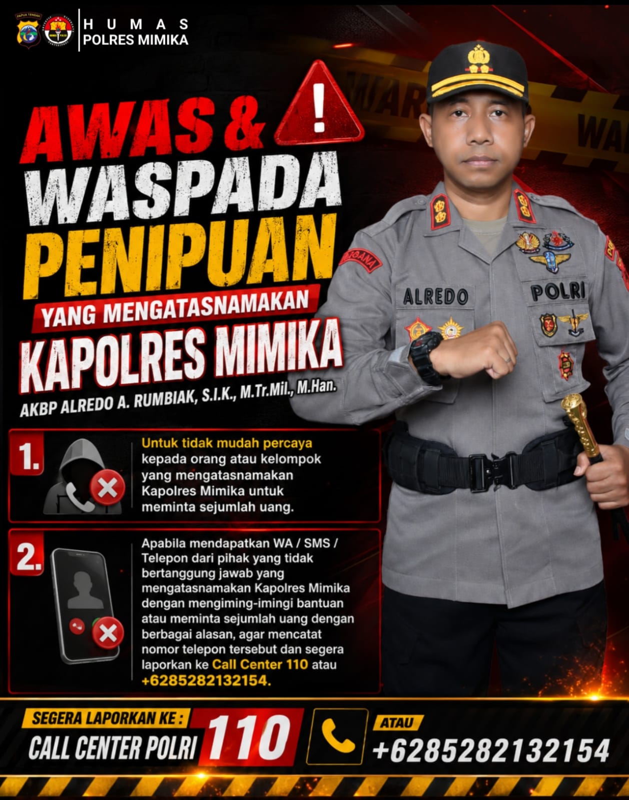 Kapolres Mimika Minta Warga Waspadai Penipuan yang Catut Namanya